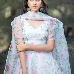 PURI MAA Floral Printed Semi-Stitched Organza Lehenga & Blouse With Dupatta image 2