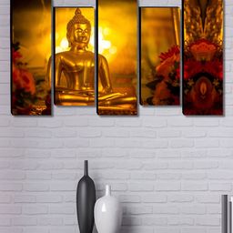 SAF Gold-Toned & Pink 5 Pieces Wood Buddha Religious Wall Art-picture-27