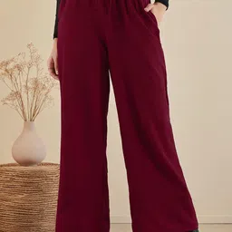 Moda Rapido Women Relaxed Straight Leg Easy Wash Wide Leg Parallel Trousers-image-46