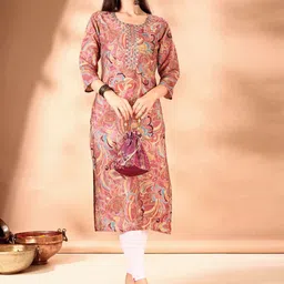 KUNDAN FAB Floral Printed Thread Work Cotton Straight Kurta image 4