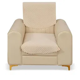 RADECOR Beige Checked Velvet 2 Piece Sofa Cover Without Arms-picture-39