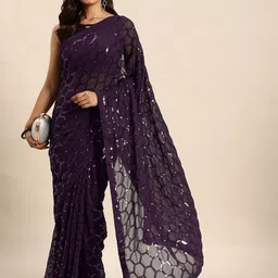 DIVASTRI Women Embellished Sequinned Pure Georgette Saree image 4