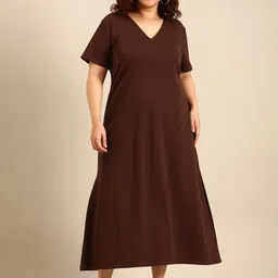 The Pink Moon Women Brown Rib A-line Dress-image-59
