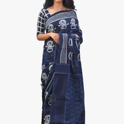 TROPWEAR Blue Ethnic Motifs Pure Cotton Ikat Saree-picture-29
