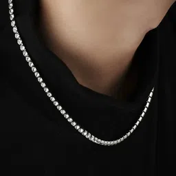 FIMBUL Silver-Plated Round Cut Stone-Studded Tennis Chain Necklace image 4