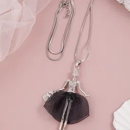 GC PREMIUM JEWELLERY Stainless Steel Doll In Red Dress Stone-Studded Pendant With Chain-picture-24