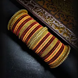 RIJOLI Women Metal Zircon Gemstone & Pearl studded Golden Pack of 50 Bangle Set-image-16