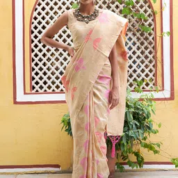 Janasya Ethnic Motifs Zari Silk Blend Saree-picture-31