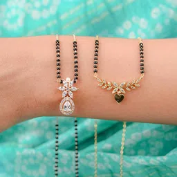 Zeraki Jewels Nora Set of 2 Gold-Plated Stone Studded & Beaded Ahana Mangalsutras image 5