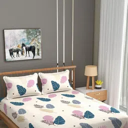 NEW TOWN Multicoloured 210 TC Cotton Fitted Queen Bedsheets With 2 Pillow Covers-image-99