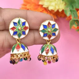 MEIRA JEWELLERY Artificial Beaded Enamelled Dome Shaped Jhumkas-picture-15