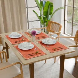 fingercraft 4Pcs Rust-Colored Pure Cotton Rectangular Table Placemats With Lace Details image 2