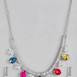 MANSIYAORANGE Rhodium Plated Crystal AD Gemstone-Studded Jewellery Set-image-81
