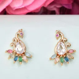 MEIRA JEWELLERY Gold-Plated Artificial Stones Studded Contemporary Drop Earrings-image-91