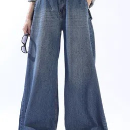 High Star spring summer Women Comfort Wide Leg High-Rise Jeans-image-17