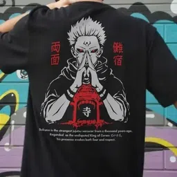 TRUE BASKET Men Jujutsu Kaisen Graphic Printed Round Neck Pure Cotton Oversized T-shirt-picture-16