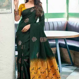 VASTRAAVEDAA Ethnic Motifs Embroidered Embellished Banarasi Saree-picture-25
