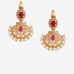Kushal's Fashion Jewellery Gold-Plated Floral Zircon Studded Drop Earrings image 3