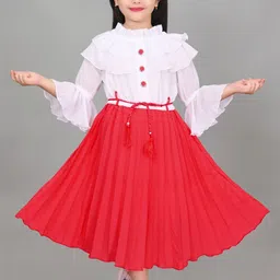 UC ENTERPRISES Colourblocked Bell Sleeve Fit & Flare Midi Dress image 4