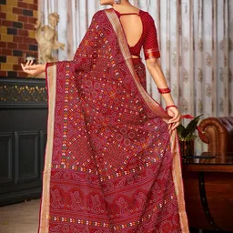 Munir Bandhani Printed Zari Pure Cotton Bagru Saree image 4