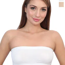 Glamoras Bandeau Beige,White Bra Full Coverage image 1