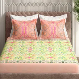 Portico Neeta Lulla Yellow & Green Floral 210 TC Cotton Bedsheet Set 2.74 m X 2.74 m image 3