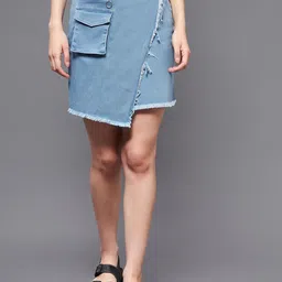 Miss Chase Above Knee Length Straight Stretchable Denim Skirt-image-65