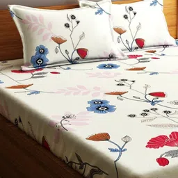 Myntra Elegant Homes White & Red Floral 300 TC Fitted King Bedsheet Set- 1.82mx1.98mx8cm image 3