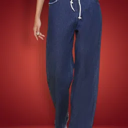 KATLINE Women Straight Fit Slash Knee Embellished Stretchable Jeans-image-97