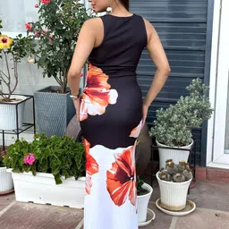 TANDUL Floral Print Bodycon Maxi Dress image 4