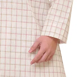 Exotic India Checked Mandarin Collar Pure Cotton Kurta With Pyjamas image 3