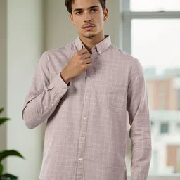 Celio Men Classic Fit Windowpane Checked Button-Down Collar Cotton Casual Shirt-picture-25