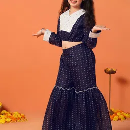 BAESD Girls Bandhani Printed Thread Work Top With Sharara image 4