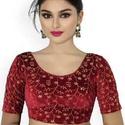 PU FASHION Embroidered Velvet Round Neck Saree Blouse-picture-29