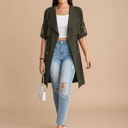 HERE&NOW Women Striped Longline Open Front Jacket-picture-30