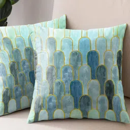 CASABLEU Nicobar Green & Grey 2 Pieces Abstract Printed Square Cushion Covers image 4