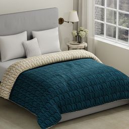 URBAN SPACE Teal Microfiber Waffle Weave Heavy Winter Single Bed Comforter-picture-16