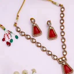 GIFTSSHO Gold Plated Artificial Stones Jewellery Set-image-0