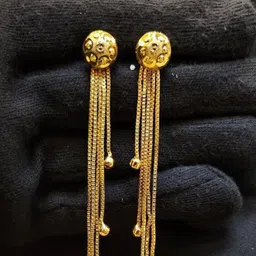 Anshenterpris Gold-Plated Hanging Sui Dhaga Tasselled Circular Drop Earrings image 2