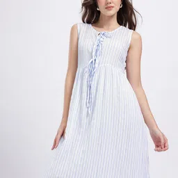 glitchez Tied-Up Neck Striped Fit & Flare Dress-picture-27