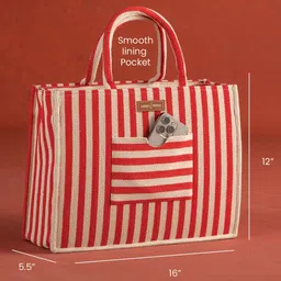 URBAN SPACE Striped Oversized Bucket Tote Bag with Cut Work image 4