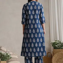 Khushal K Indigo-Bloom Printed Cotton Tunic With Trouser Co-Ords image 2