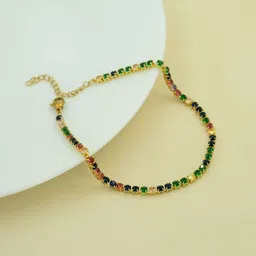 ARTKLIM Stainless Steel Gold-Plated Artificial Stones Studded Anklet-image-72
