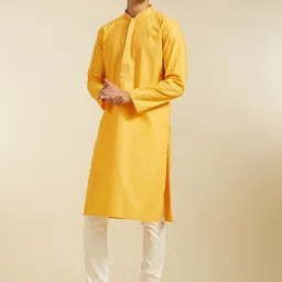 Diwas by Manyavar Thread Work Mandarin Collar Cotton Straight Kurta image 3