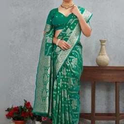 HERE&NOW Ethnic Motifs Woven Design Zari Banarasi Saree With Blouse Piece-picture-25