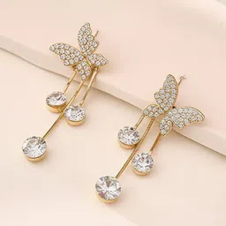 Zaphariq Gold Plated Artificial Stones Studded Butterfly Shaped Korean Drop Earrings-picture-33