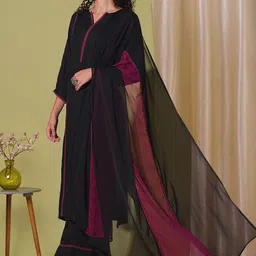 Moda Rapido Women Solid Kurta with Palazzos & Dupatta image 4