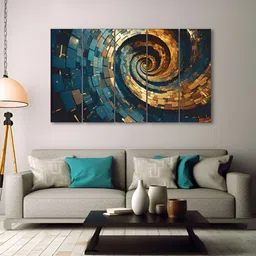 The Castle Decor Teal & Mustard 5 Pieces Abstract Wood Wall Art-picture-25