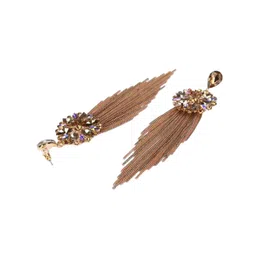 YouBella Gold-Plated Stone Studded Tasselled Drop Earrings image 3