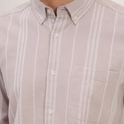 British Club Men Smart Fit Vertical Striped Button-Down Collar Cotton Casual Shirt image 2